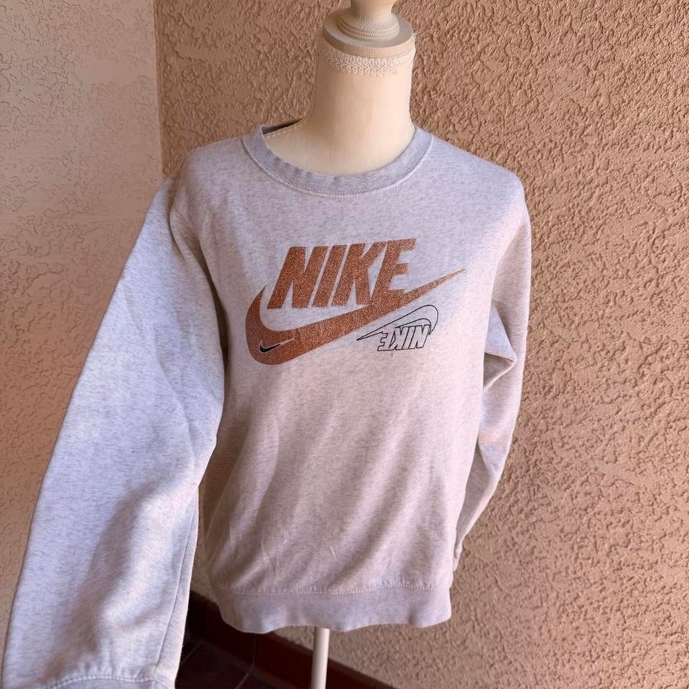 Nike grey crewneck sweatshirt with gold glitter logo